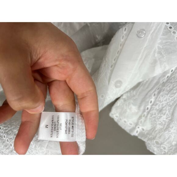 Taelynn White Coquette Button Up Puff Sleeve Embroidered Sz M Fairy Cottage Y2K - Picture 5 of 13